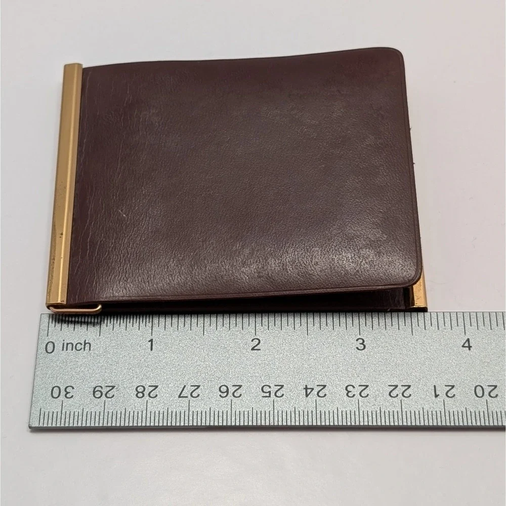 VTG Rumpp Brown Leather Billfold Wallet Match-Mates Dollar Bill Ads Gold Frame